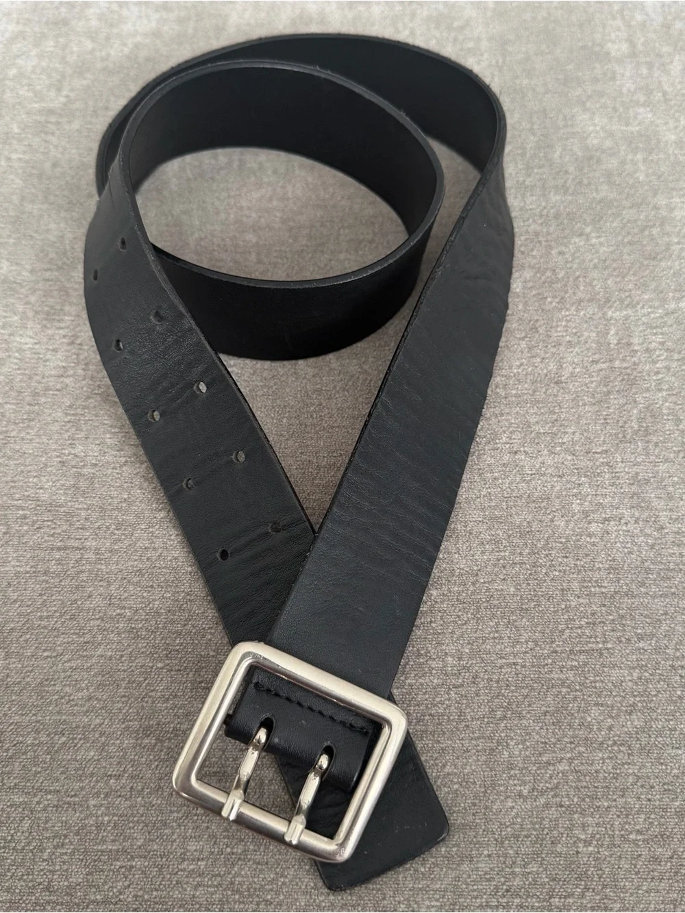 Garuglieri Black Leather Double Prong Belt Made in Italy Size XL